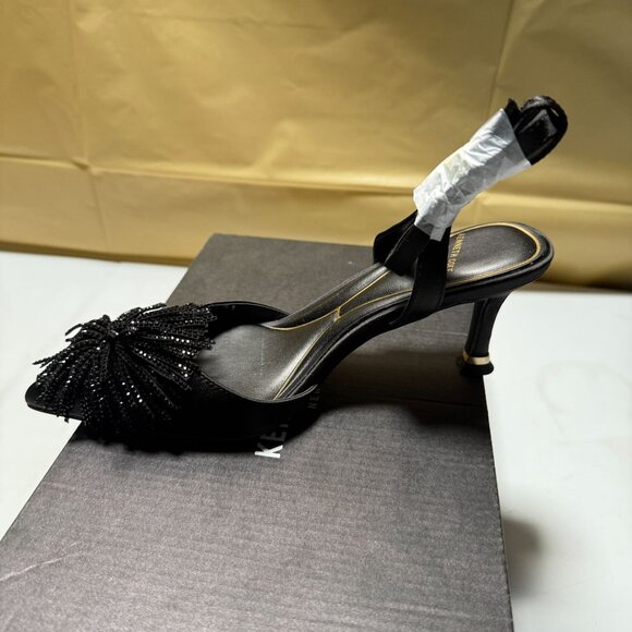 Kenneth Cole New York Women's Umi Pom Pom Pumps Black Satin Size 5 NEW - Picture 2 of 8